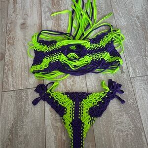 Indah Neon Green and Purple Crochet Bikini
